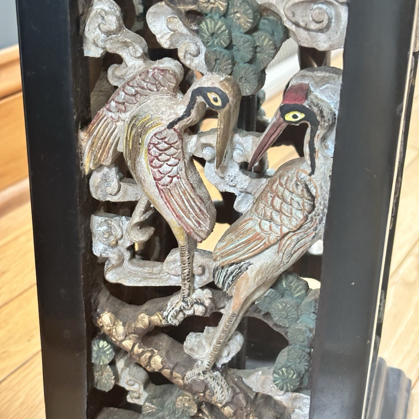 Rare Asian Inspired Intricate Hand Carved Bird Cutouts Table Lamp 31” Tall FLAW