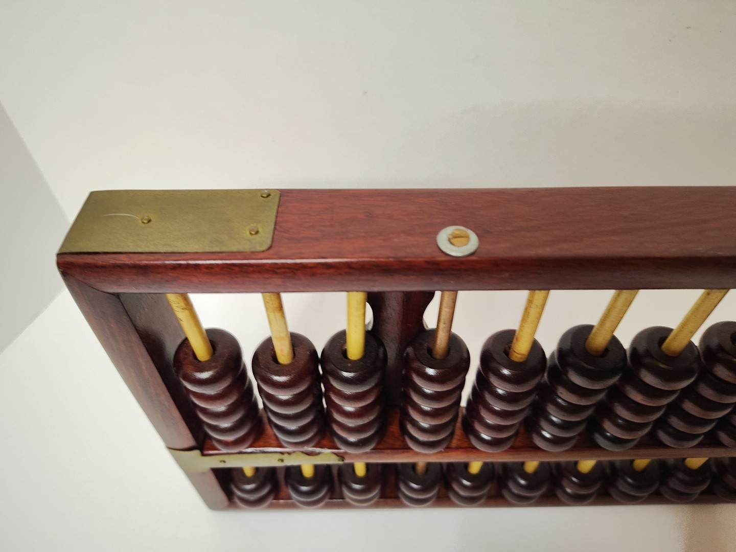 *Vintage* Chinese Abacus Wood & Brass Lotus Flower Brand 15 Row 105 Beads 14″X7″