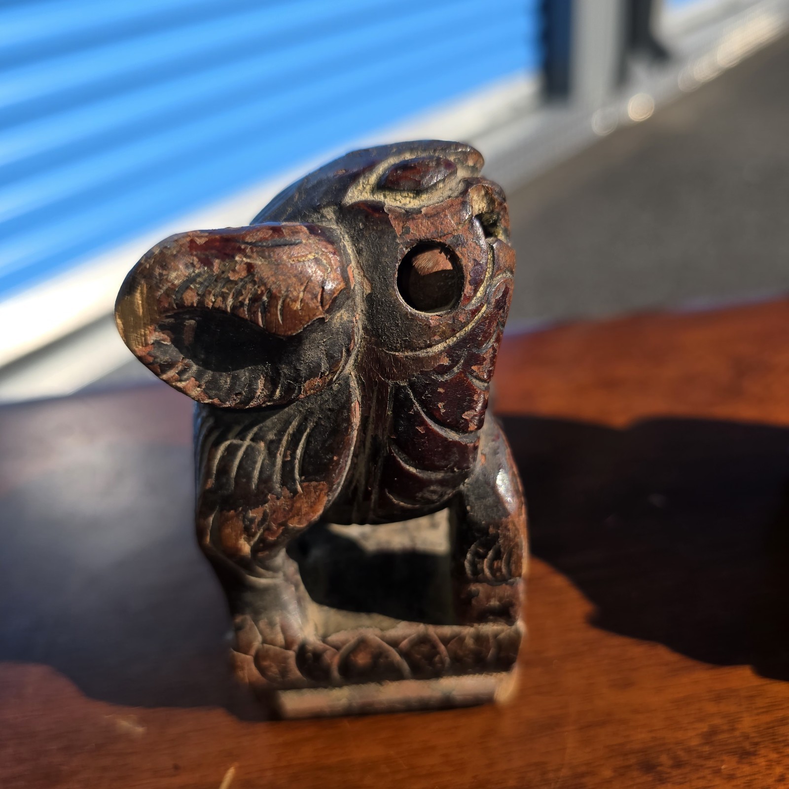 Pair of Vintage Chinese Carved Wood Foo Dogs Guardian Lions Statues Bookends 7″