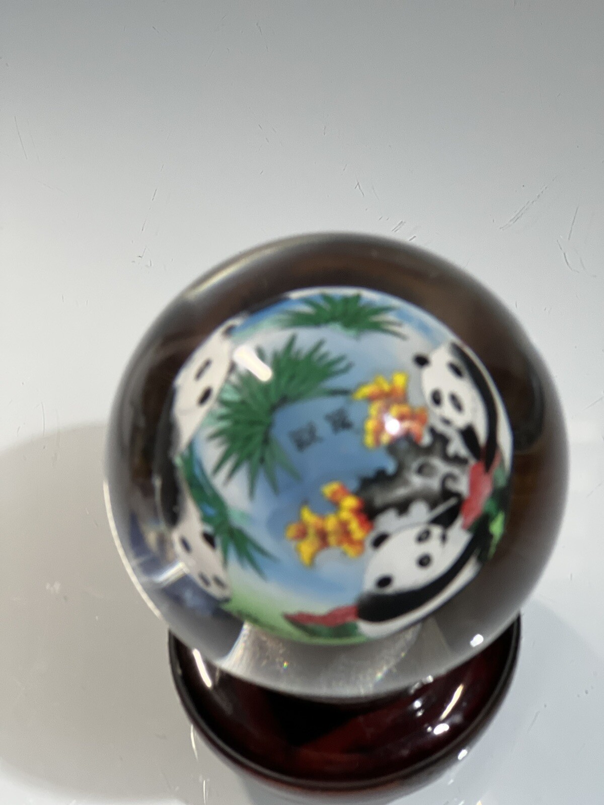 Panda Bear Family Crystal Globe, Hand Painted
