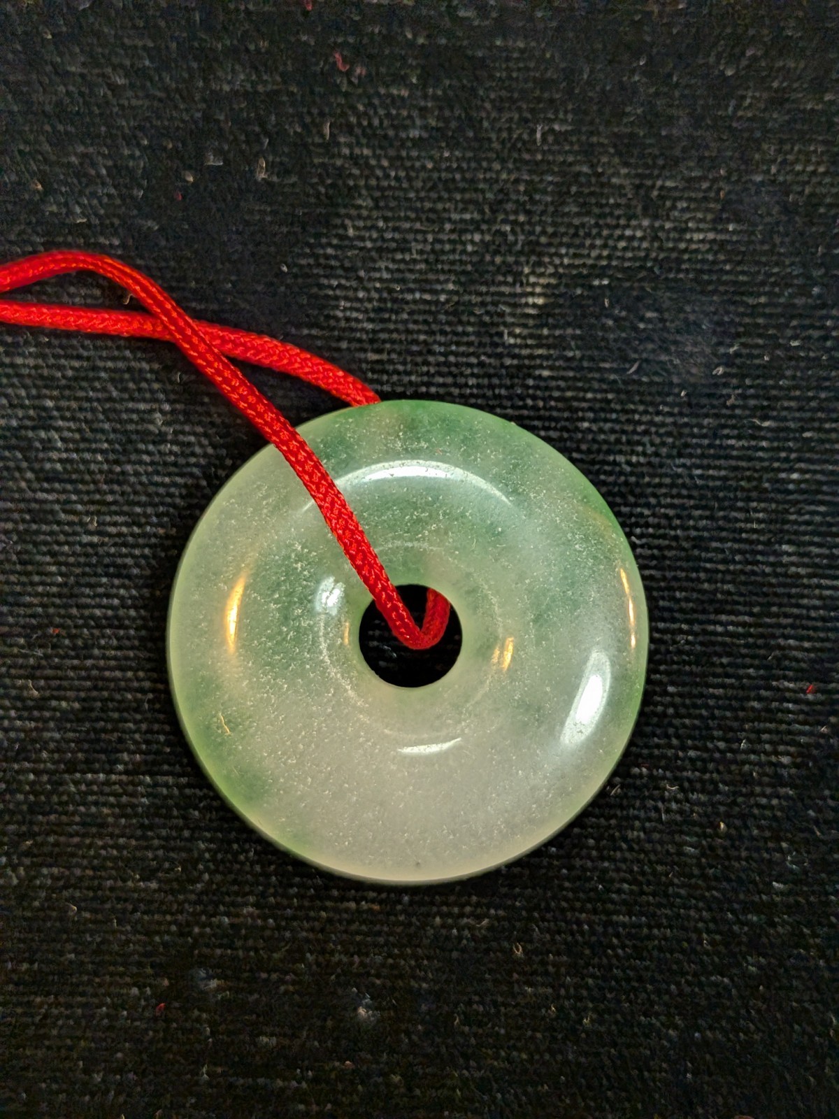 NOS Chinese Myanmar Jadeite Jade Donut Pendant Ping An Kou 1980-2000 Ships US