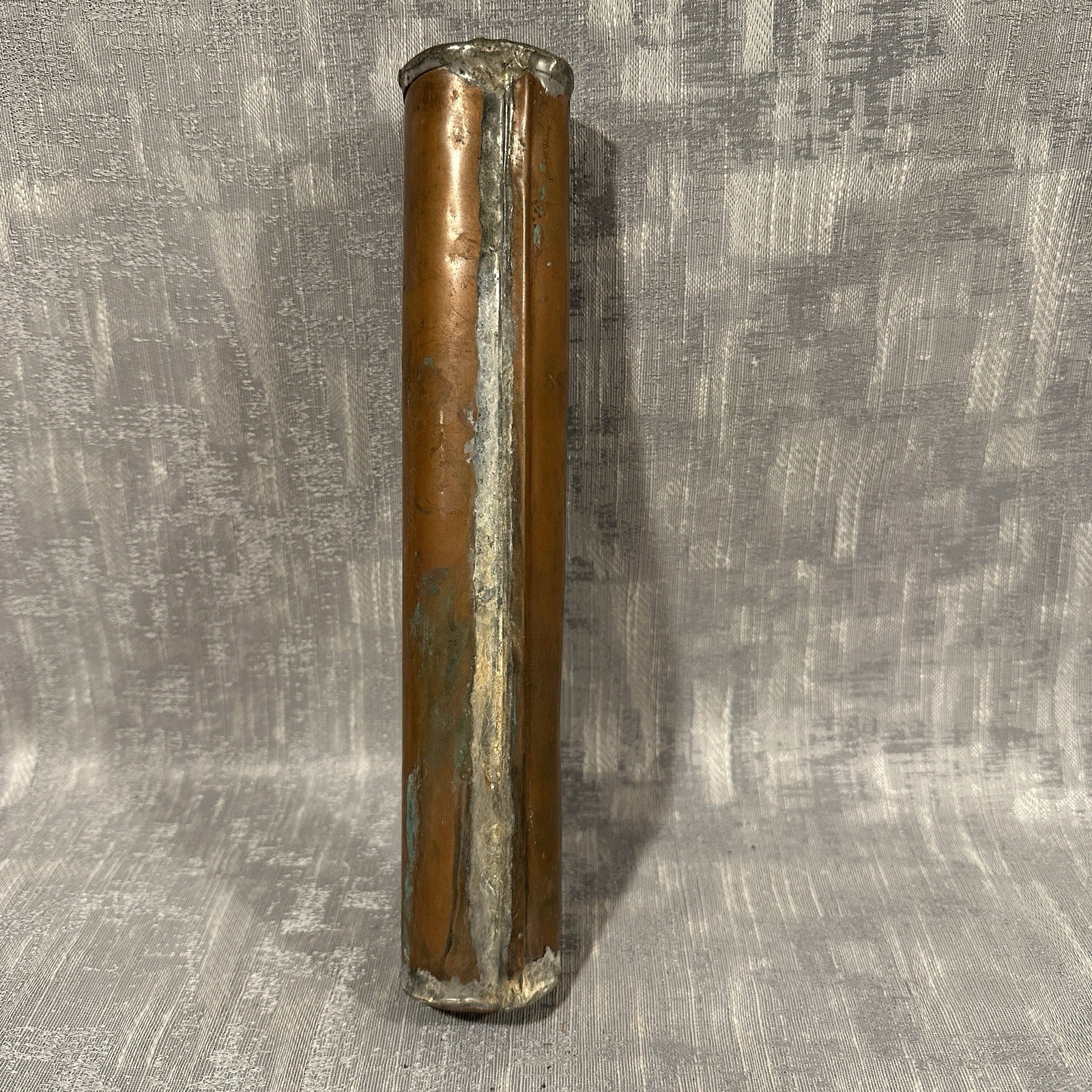 Vtg Chinese Carved Bamboo Junk Fishing Boat Copper Calligraphy Brush Tray Insert
