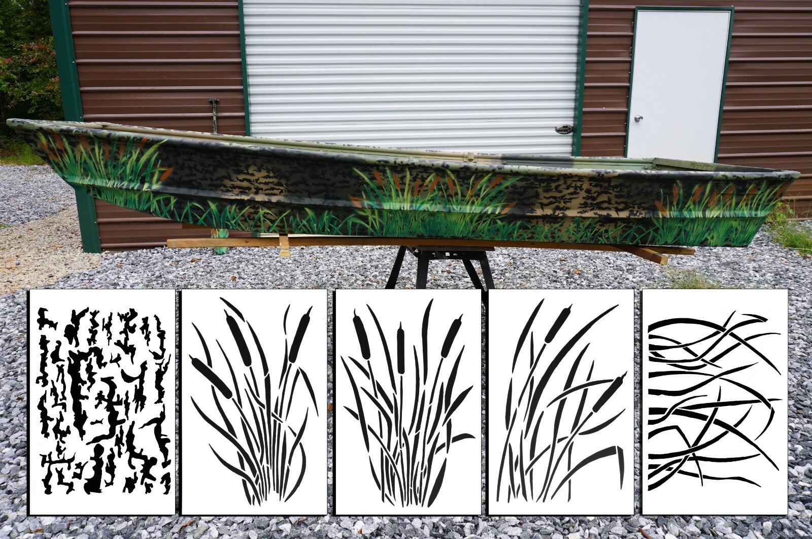 Jon Boat Camouflage stencils Cattails Bottomland DIY Camo Painting Stencils