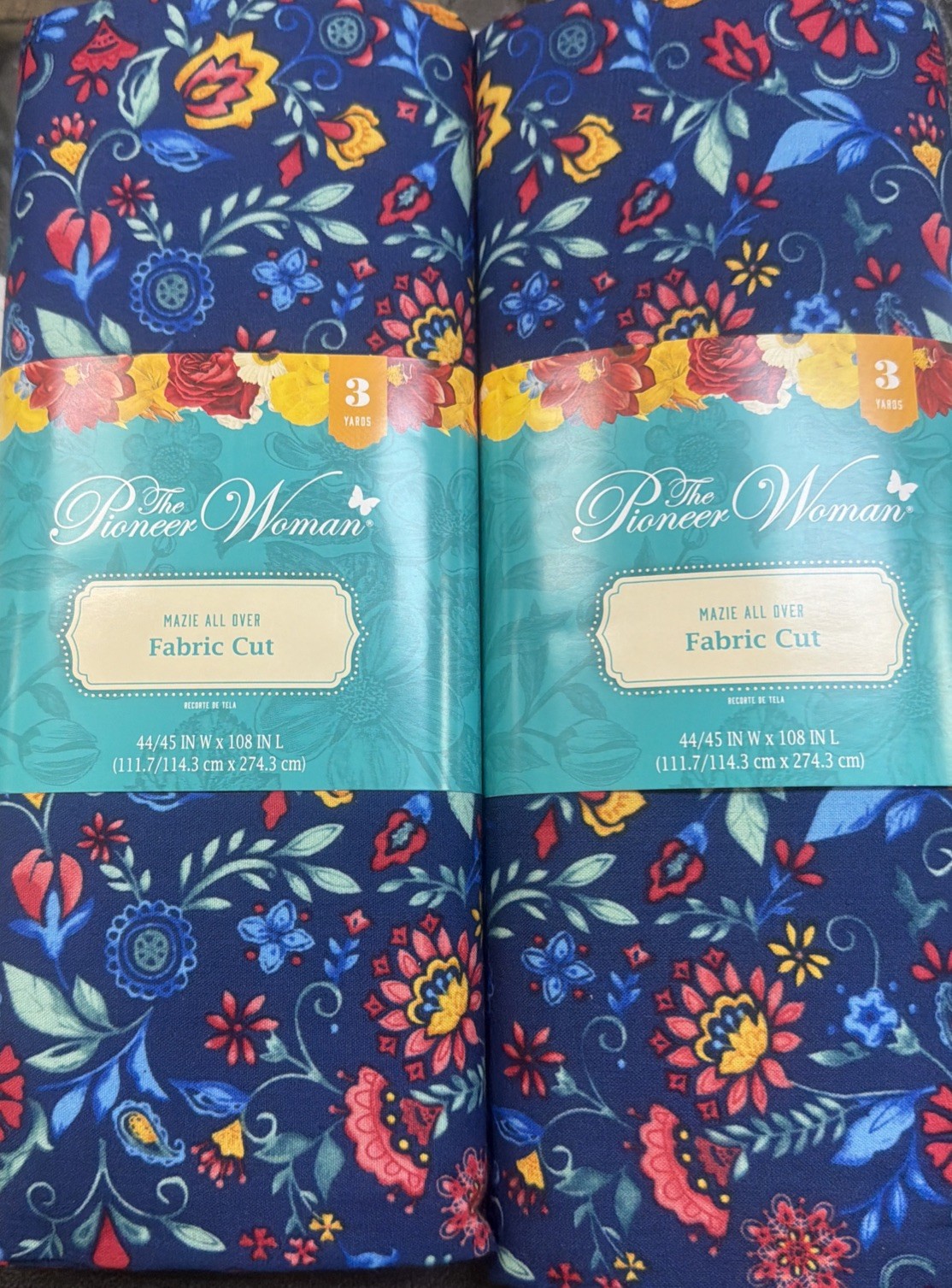 2 Of Pioneer Woman Fabric Mazel All Over 3 Yards 100% Cotton44/45″W 108″ L Each