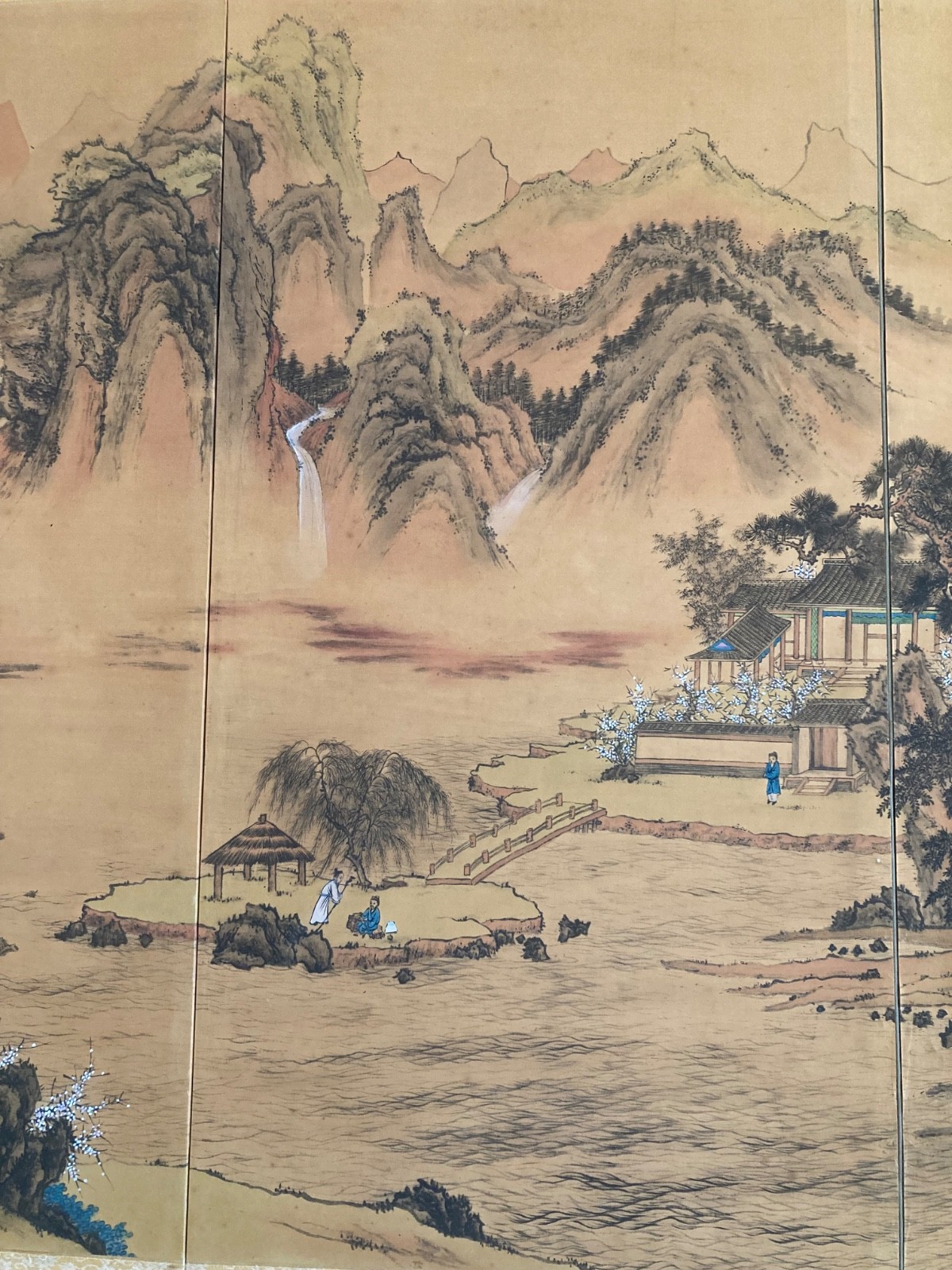 Beautiful Rare Vintage Chinese Shan Shui” Style 4 Hand Painted, Panel Screen
