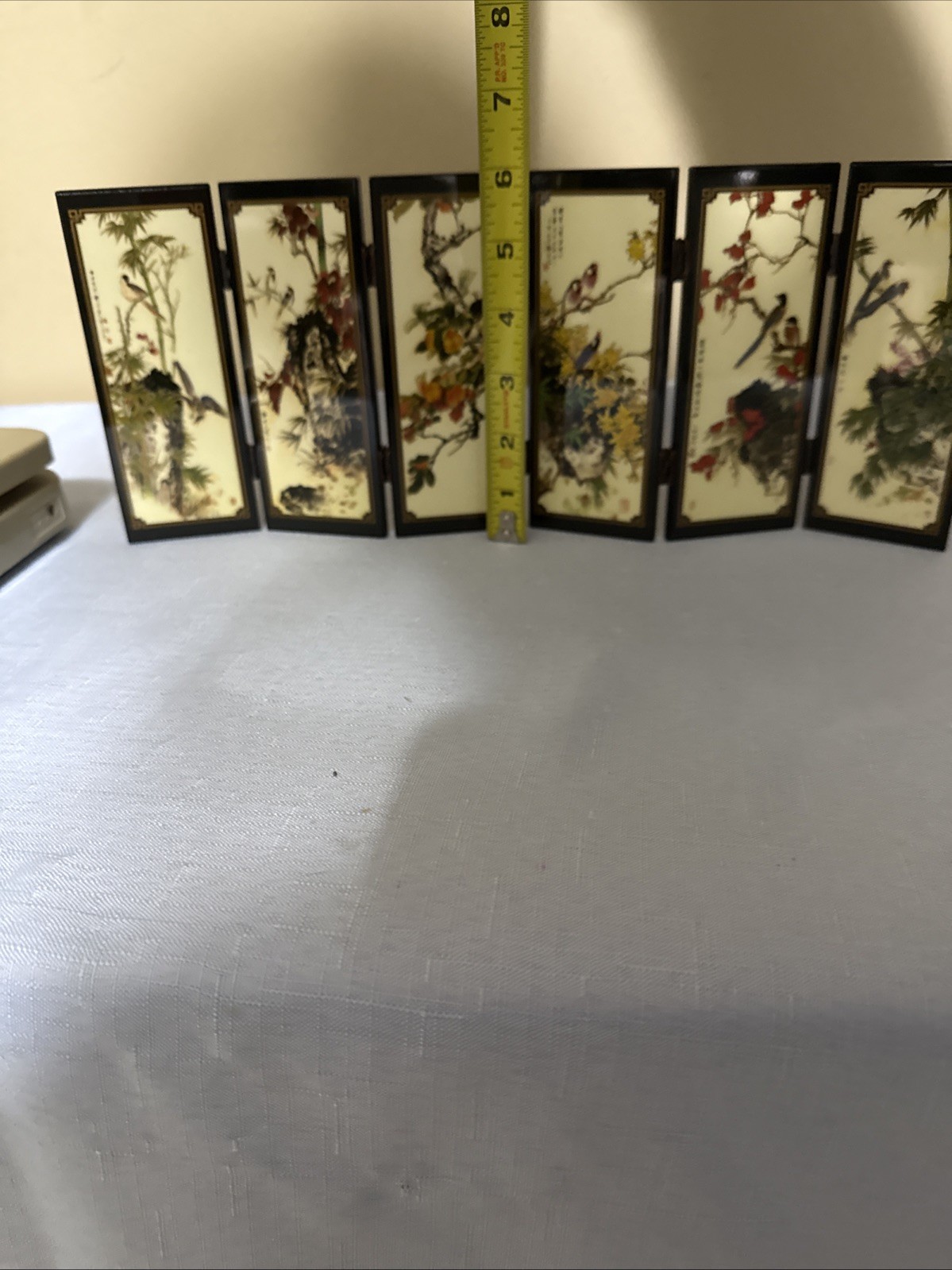 Mini Chinese Folding Screen Birds and Flowers Table Top 6 Panel