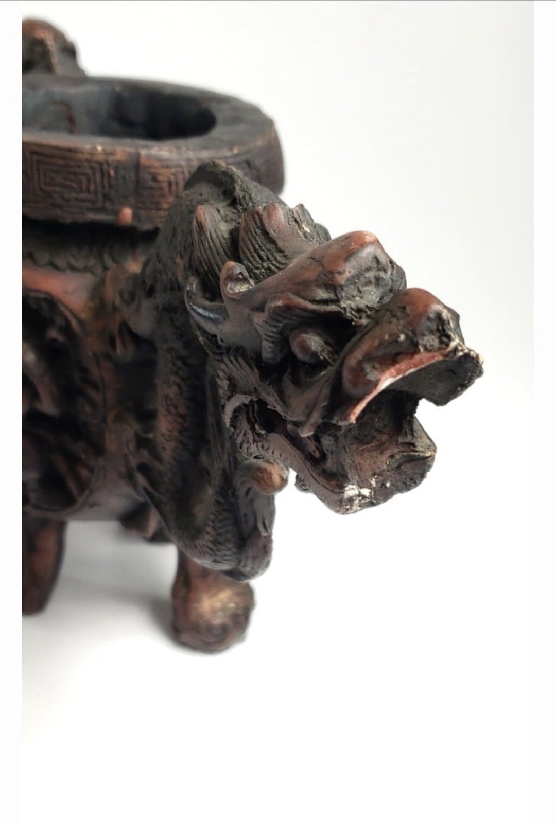 Antique Resin Carved Oriental Incense Burner? with Dragons and Figurines