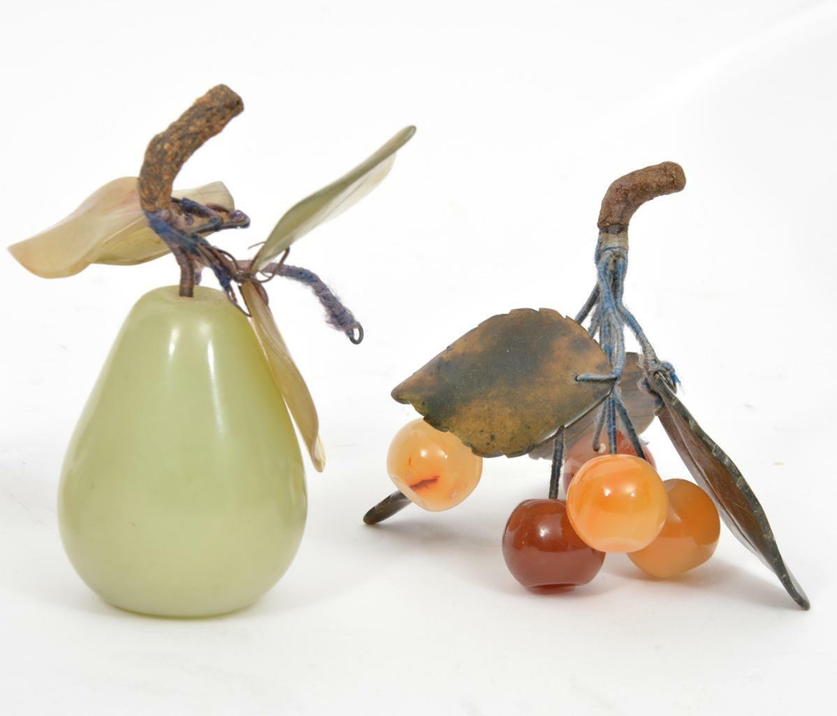 Vintage Chinese Carved Jade Hardstone Apple Pear Grapes, LOT OF 4