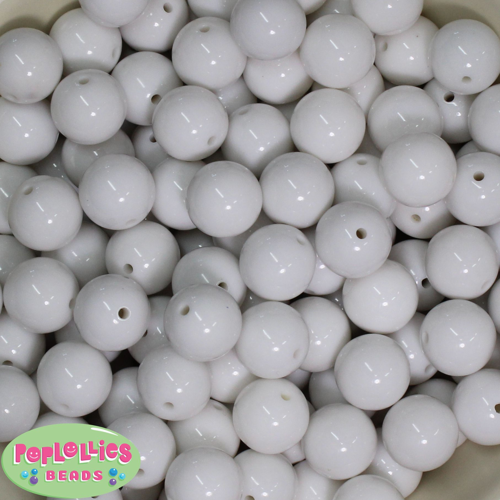 16mm White Acrylic Solid Bubblegum Beads Lot 20 pc.chunky gumball