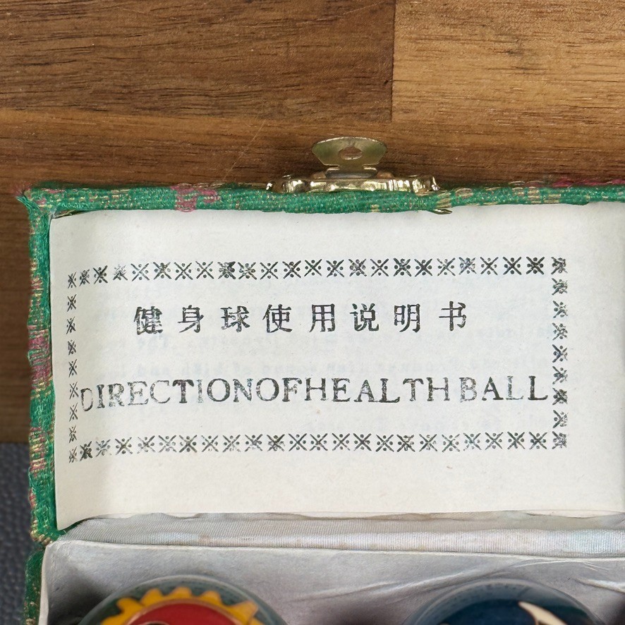 Vintage Cloisonne Health Ball Set Sun Moon Stars in Silk Box Chinese Baoding