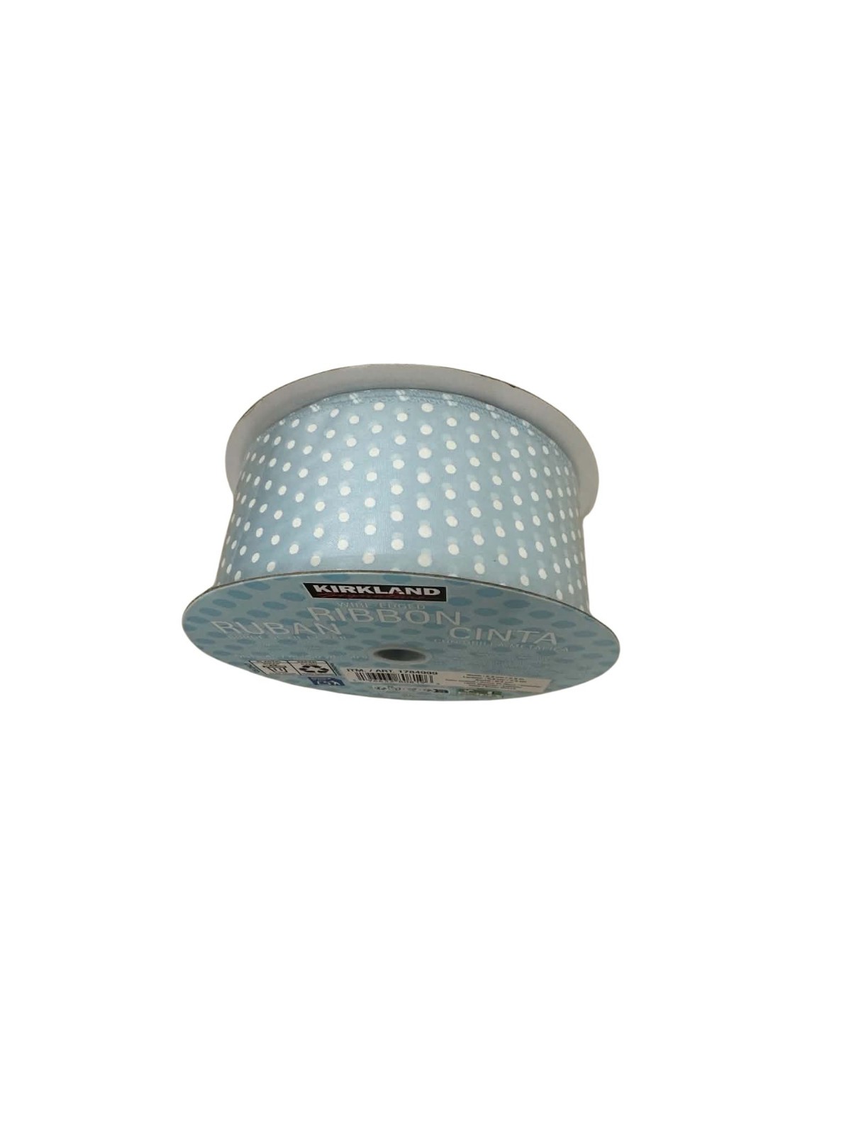 Kirkland Signature Wire Edged Ribbon 2.5 in Wide x 50 Yards Blue with White Dots