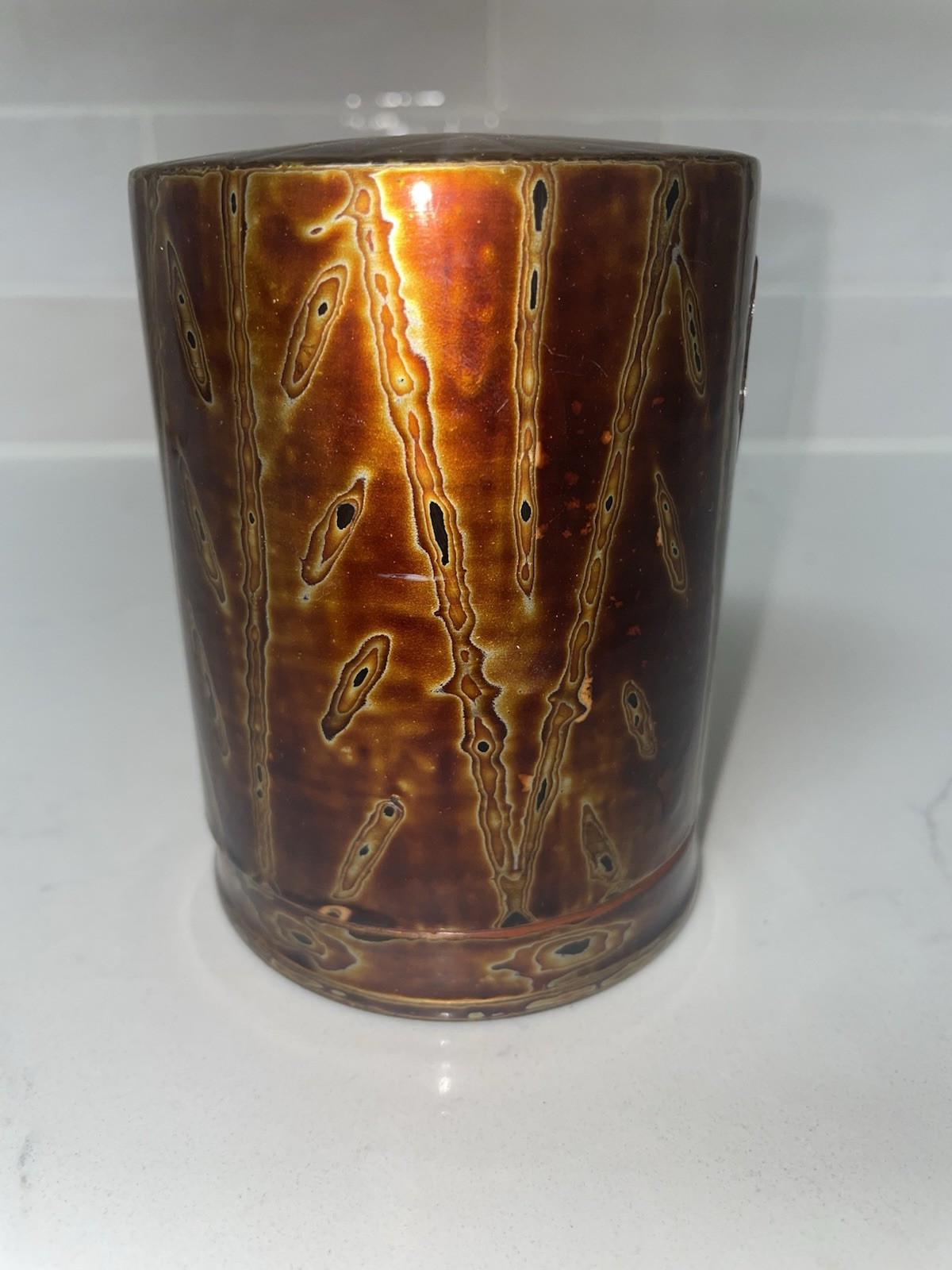Antique Chinese Xipi Lacquer Wooden Tea Caddy Trinket Lidded Box Jar EUC