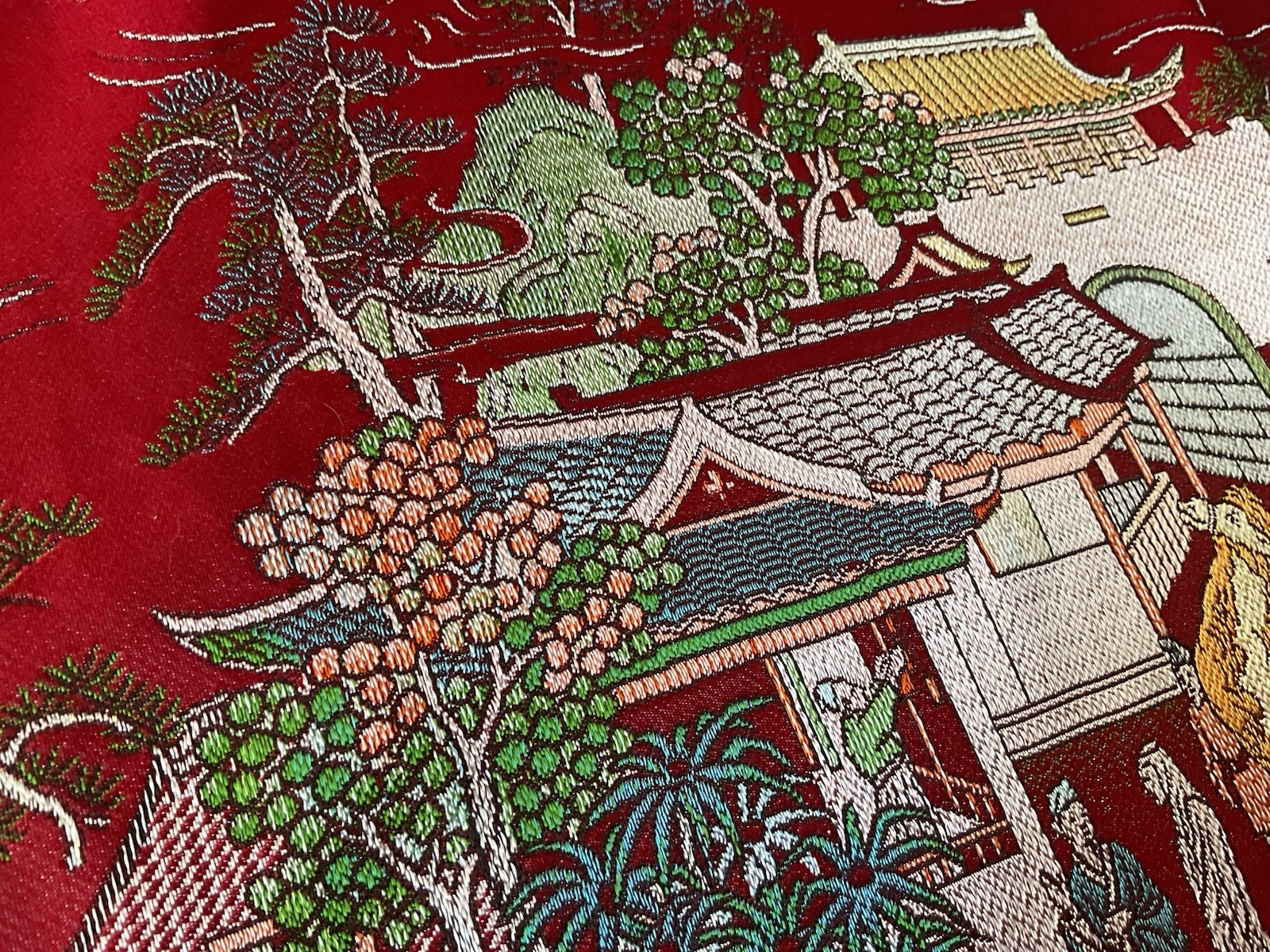 Vintage Brocaded Flowers brand Chinese Red Silk Tapestry Tablecloth 80″x54″