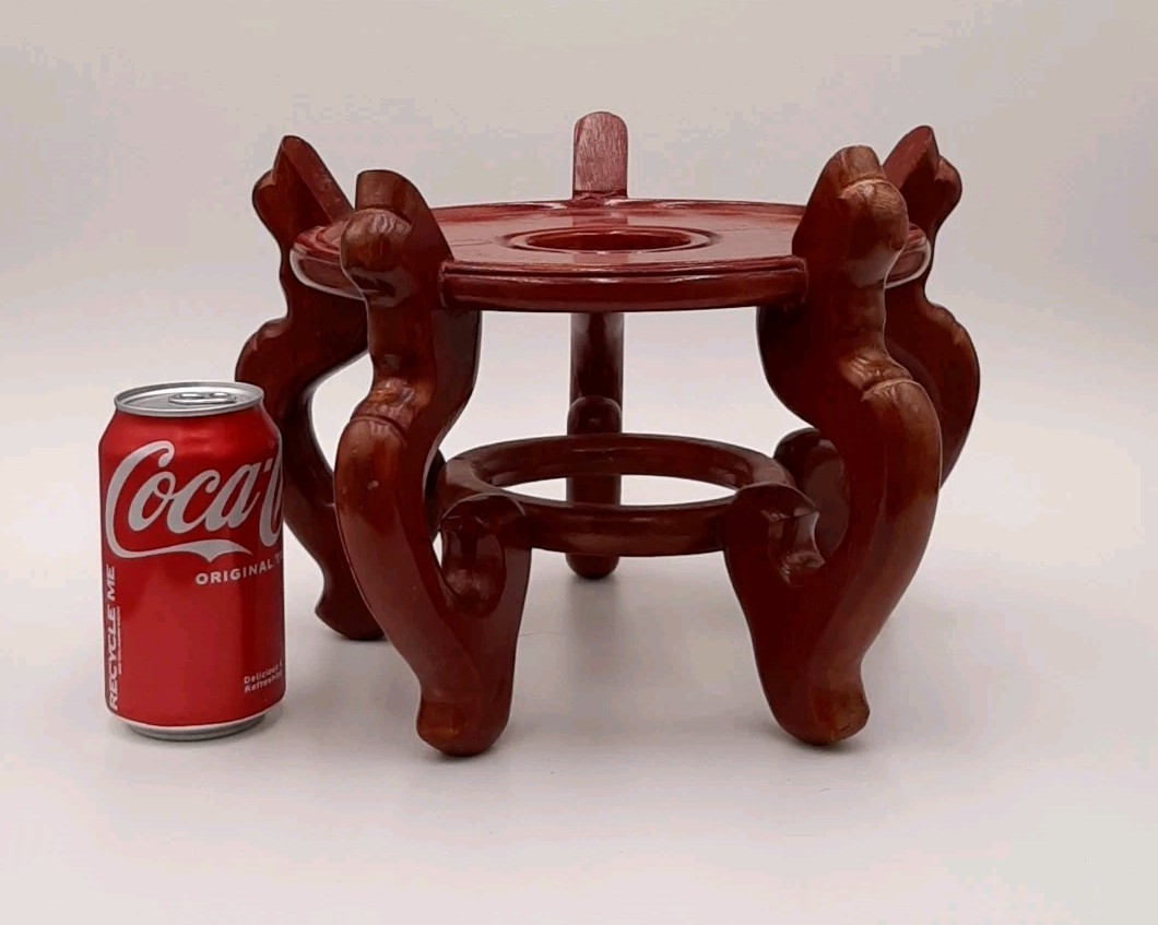 Vintage Chinese Wood Pedestal Stand For Koi Fish Pot Large 8.5in Plant Stand
