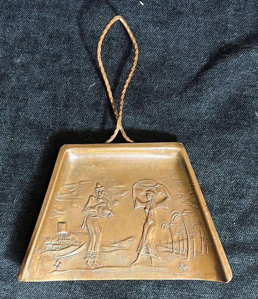 Vintage Decorative Art Metal Copper Embossed Asian Mid Century Modern Crumb Tray