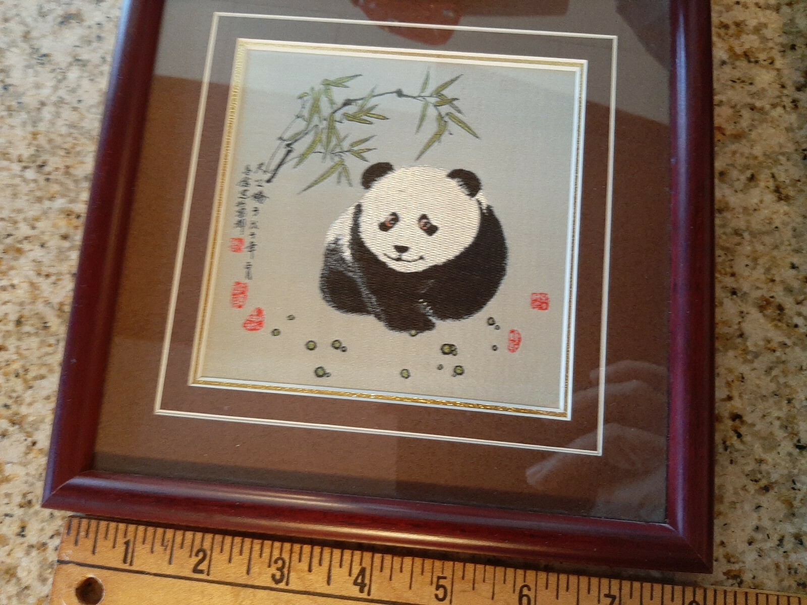 Framed Sichuan Chinese Silk Tapestry Panda 8″ inch frame Vintage in box