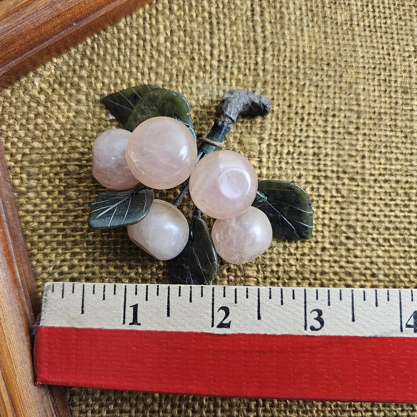 Vtg Chinese Jade Rose Quartz Carnelian Fruit Frame Cherry Pear Peach Wall Art