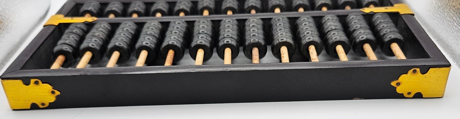Vintage Chinese Wood Brass Abacus Lotus Flower Brand 13 Rod 91 Bead Suanpan Wall