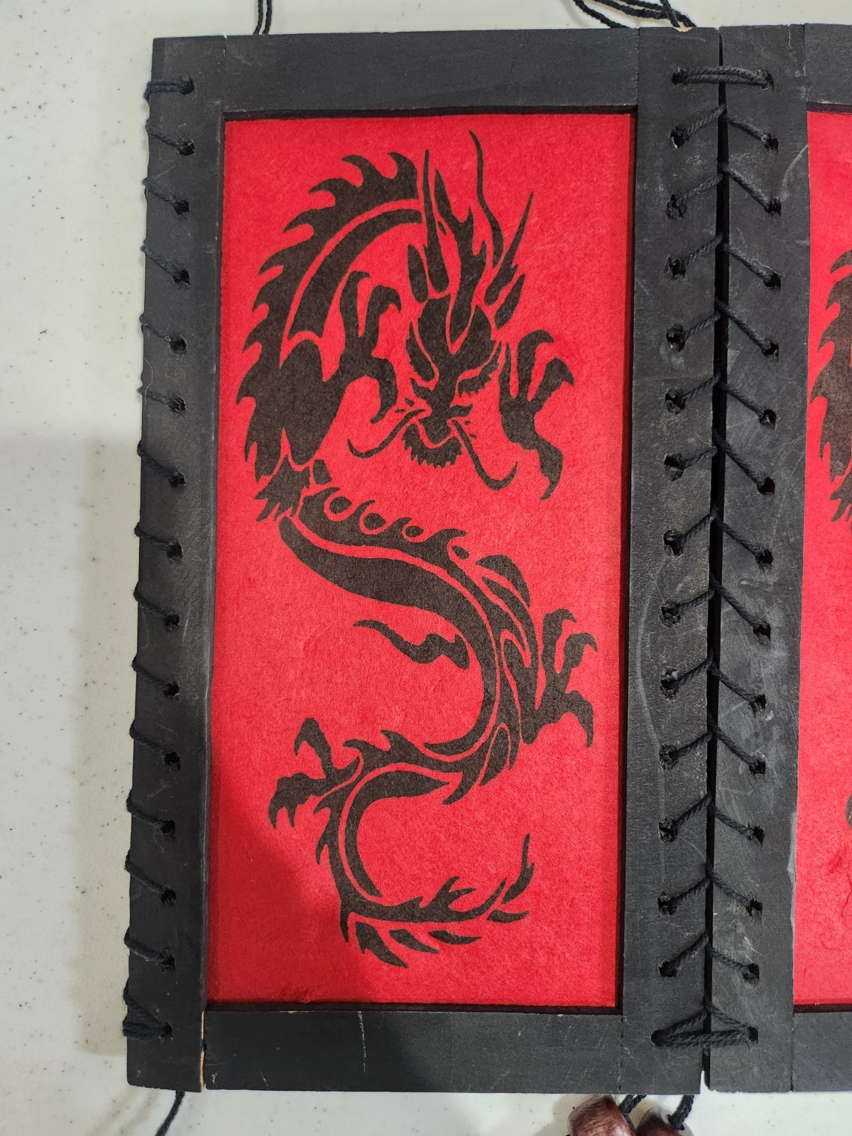 Vintage Red Chinese Dragon Art Lokta Paper Lanturn Cover Hanging Lamp Shade Used