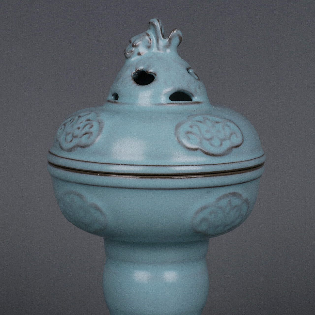 7.5″ Good Chinese Song Porcelain Ru Kiln Animal Foo Fu Dog Lion Incense Burner