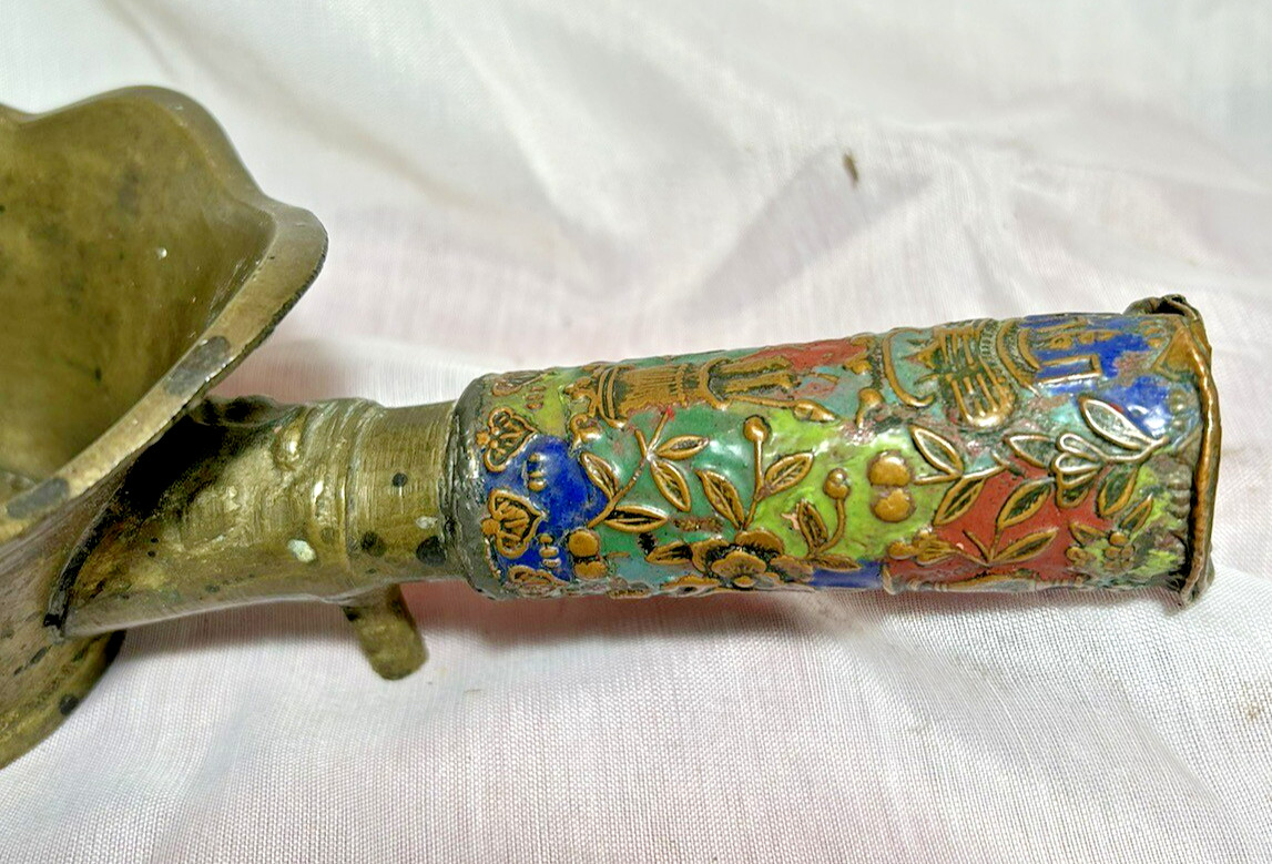 Vintage Silk Iron Brass Cloisonne Chinese Coal Pan