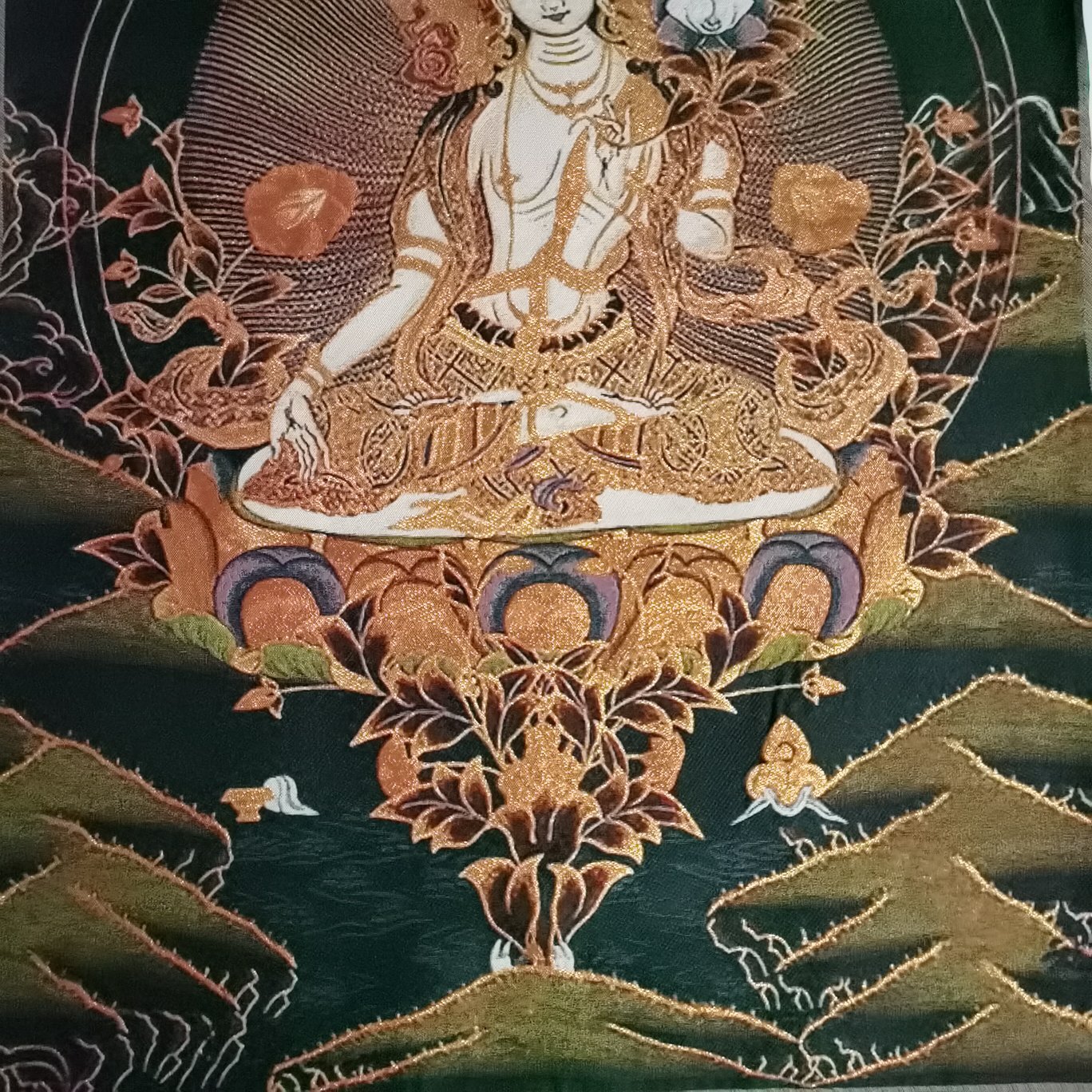 36″ Tibet Tibetan Cloth Silk Buddhism White Tara Guanyin Tangka Thangka Mural 2