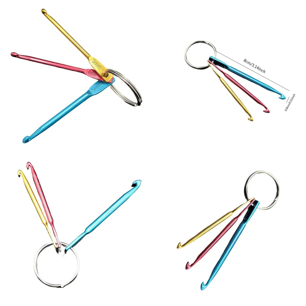 Crochet Hook Travel Set 3-4-5MM Sizes Included on a Split Ring