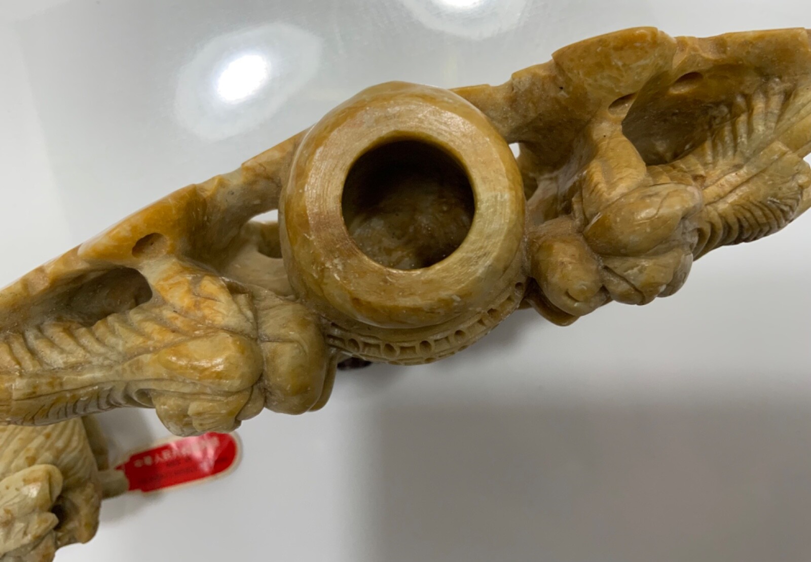VINTAGE HAND CARVED SOAP STONE INCENSE BURNER FOO DOGS/LIONS