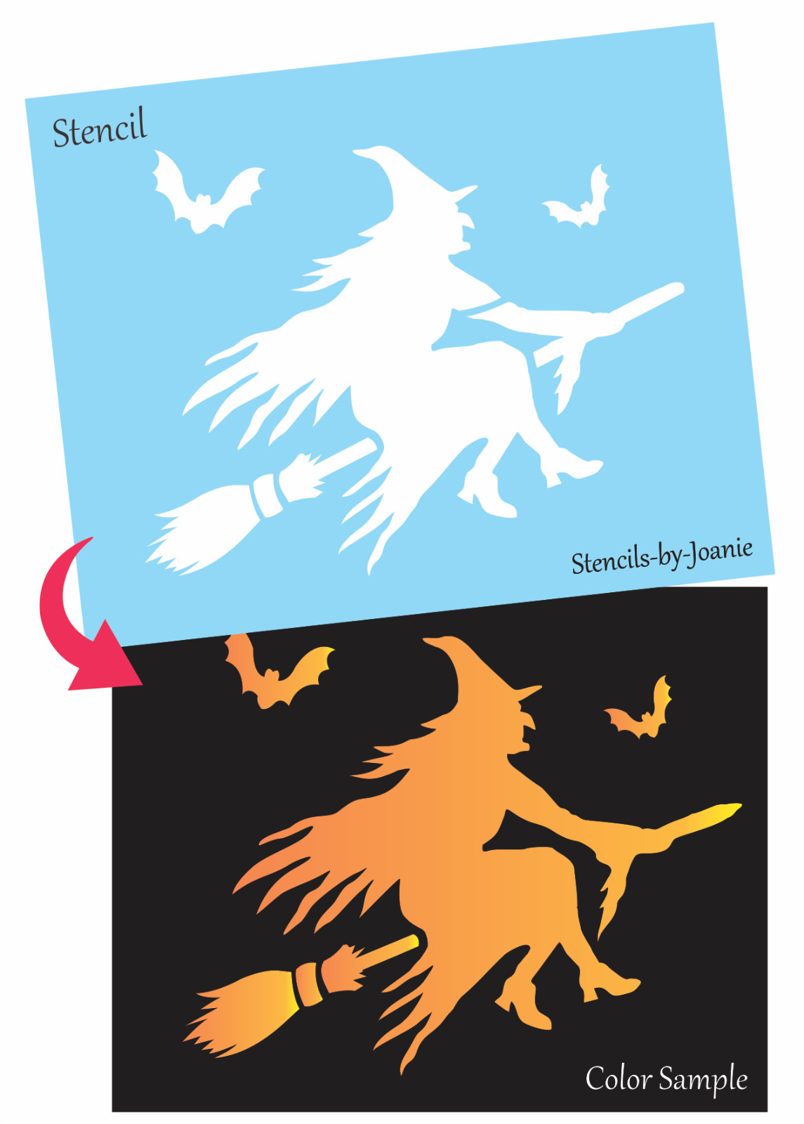 Joanie Halloween Wicked Witch Stencil Flying Broom Bats DIY Fall Seasonal Crafts