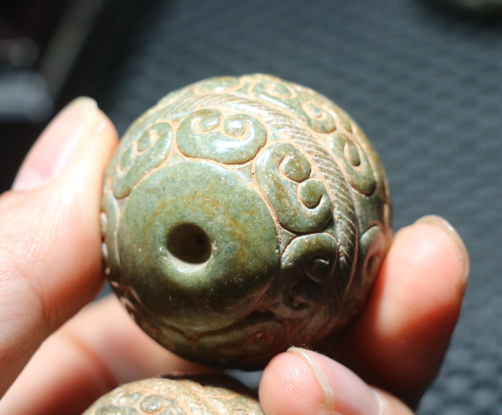 A Pair Exquisite Chinese Hetian Old JADE Linking Fortune Large Ball Sphere 40MMs