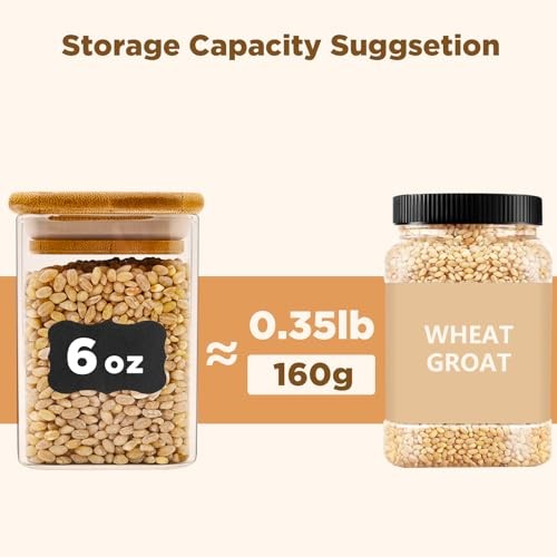 Glass Food Storage Jars Square 6oz, 16 Pack Glass Jars With Bamboo Lids, 6oz*16
