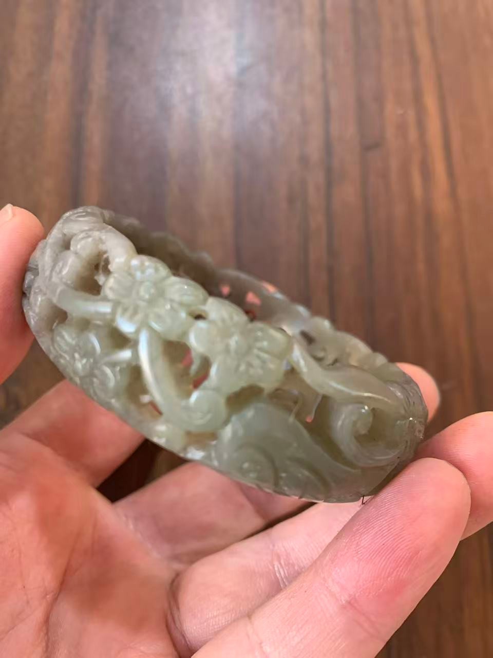 Rare Chinese Old Hetian Jade Hand Carved Hollowed-Out Bangle Bracelet