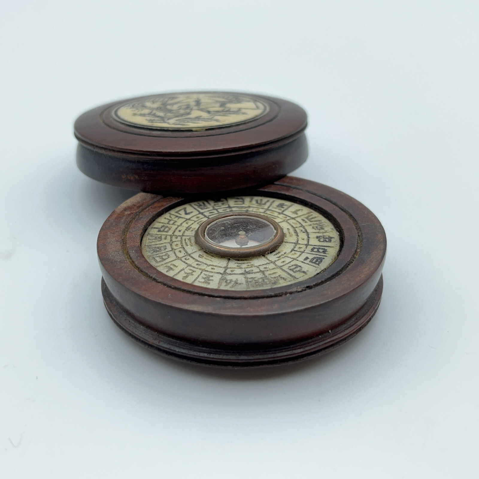 Chinese Compass Wood Inlaid Symbols Swing Hinge