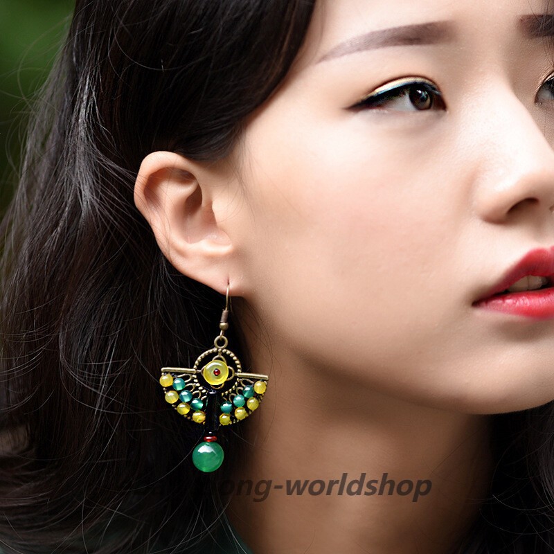 Chinese Agate/Alloy/Jade Line Tibetan Style Vogue Exquisite Earbob Earrings
