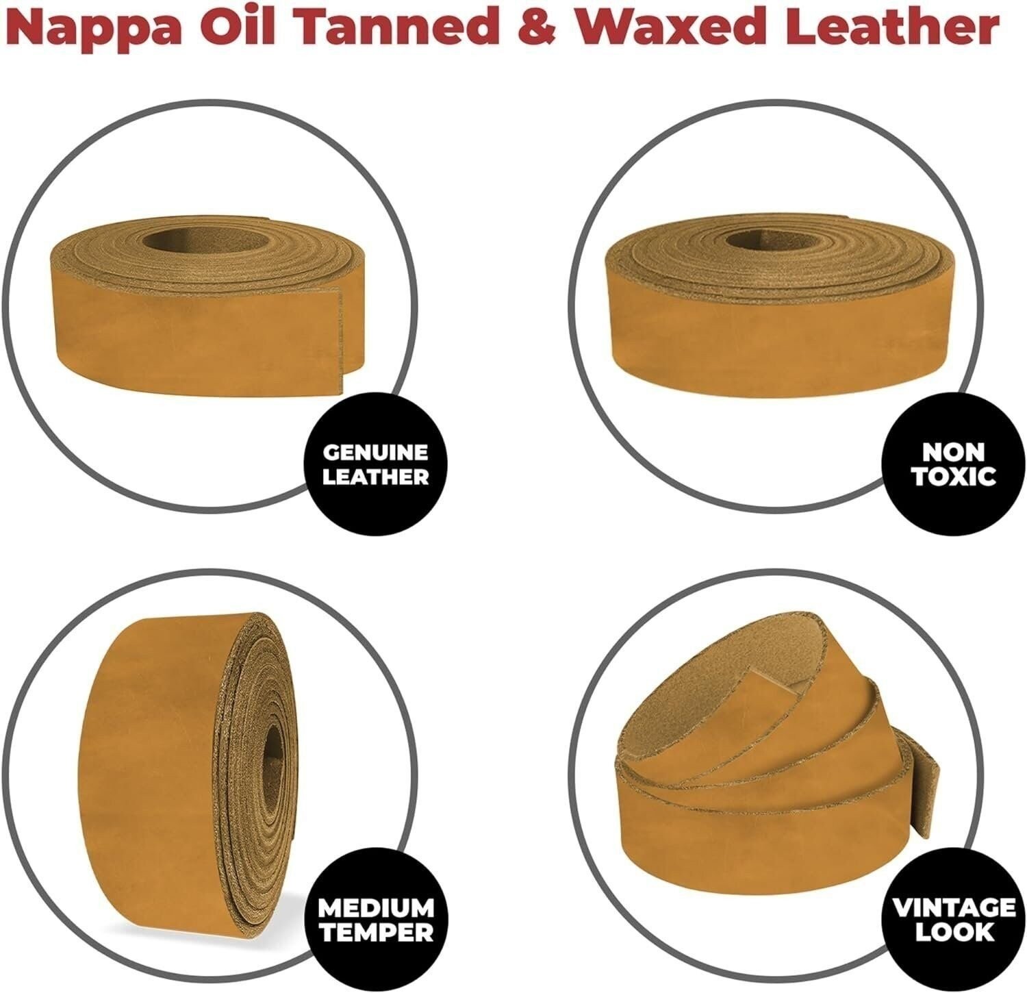 ELW 5-6 oz (2-2.4mm) Nappa Oil tanned & Waxy Finish Leather Belt 84″ Straps