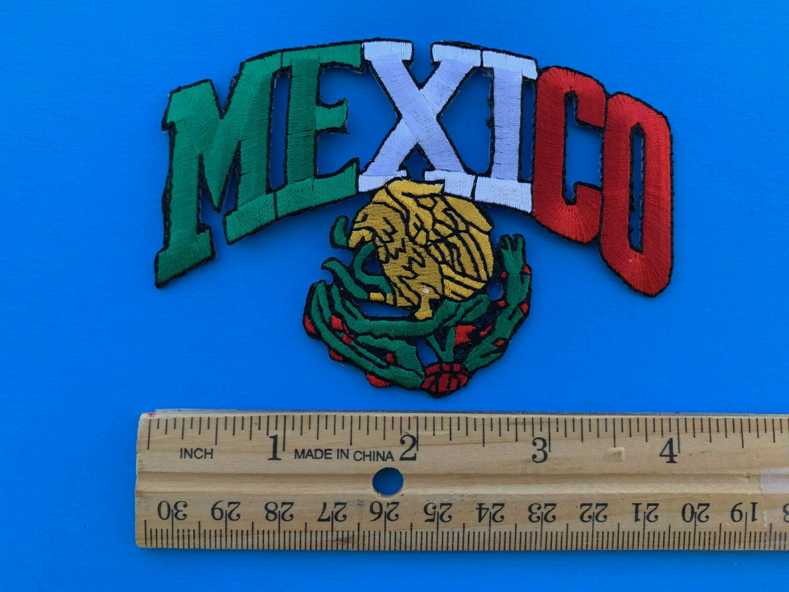MEXICO FLAG PATCH w/ EAGLE IRON-ON SEW-ON EMBROIDERED MEXICAN EMBLEM (4″x2.75”)