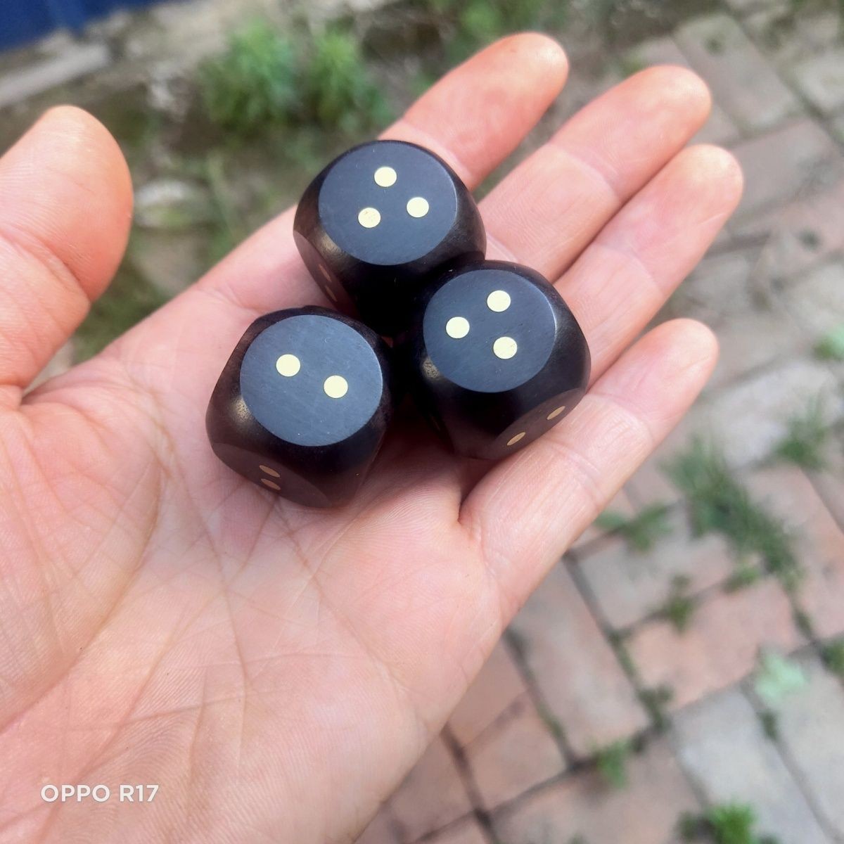 Vintage Ebony Purple Sandalwood Dice Set 3pcs 2.2cm Brass Inlaid Solid Wood