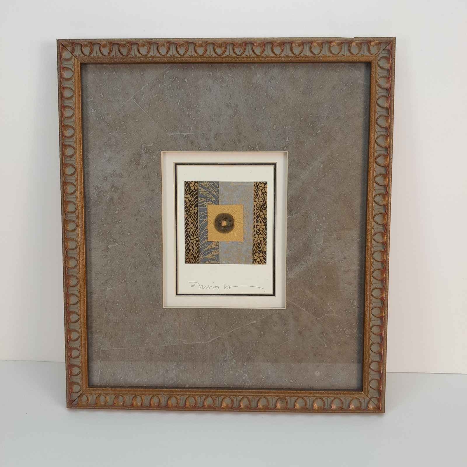 2 Chinese coin round w/square hole custom framed 16.5″ x 14.5″ matted,signed art