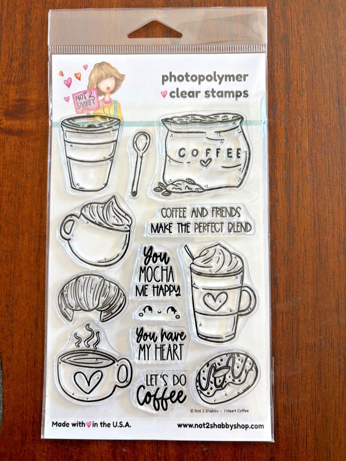 Not 2 Shabby I Heart Coffee Photopolymer Clear Stamp Set NEW Sealed
