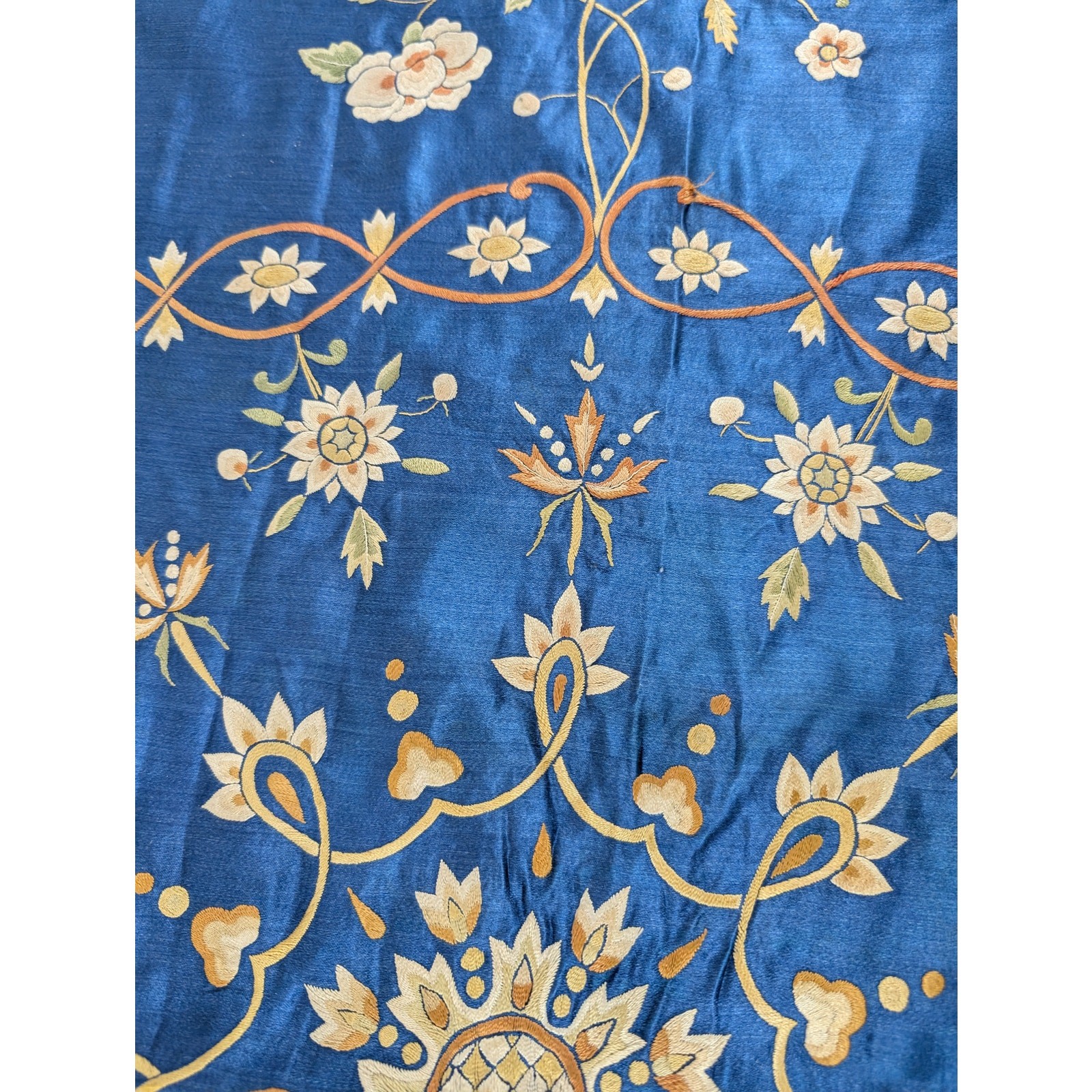 Antique Traditional Chinese Hand Embroidered Floral Silk Fragment 81x28in