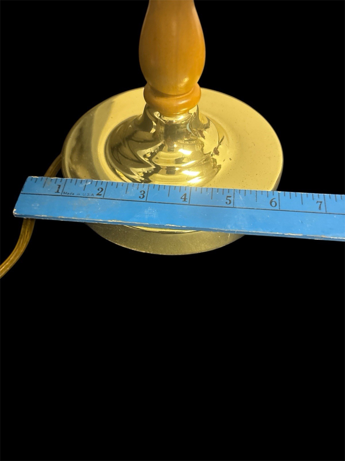 Bankers Lamp White Shade , Shiny brass With Wood Look Model 9406 Made In China