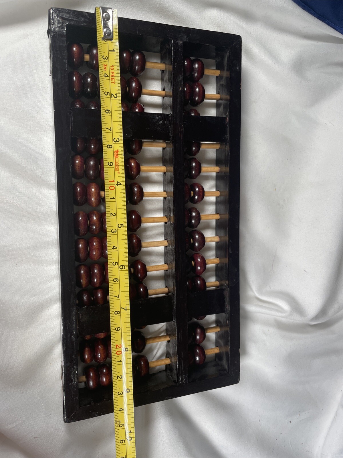 VTG Wooden Chinese Abacus 91 Beads Brass Fittings 10×5” Original Label