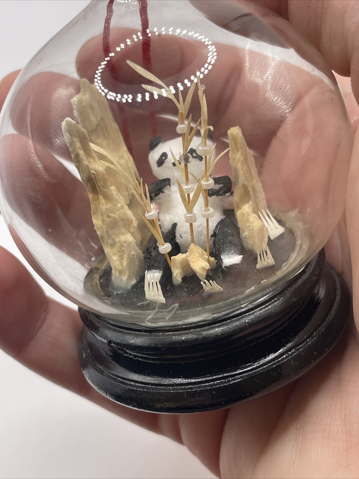 NOS Panda Bear Diorama Asian Cork Sculpture Ornament Hanging Vintage w/ Box AL3