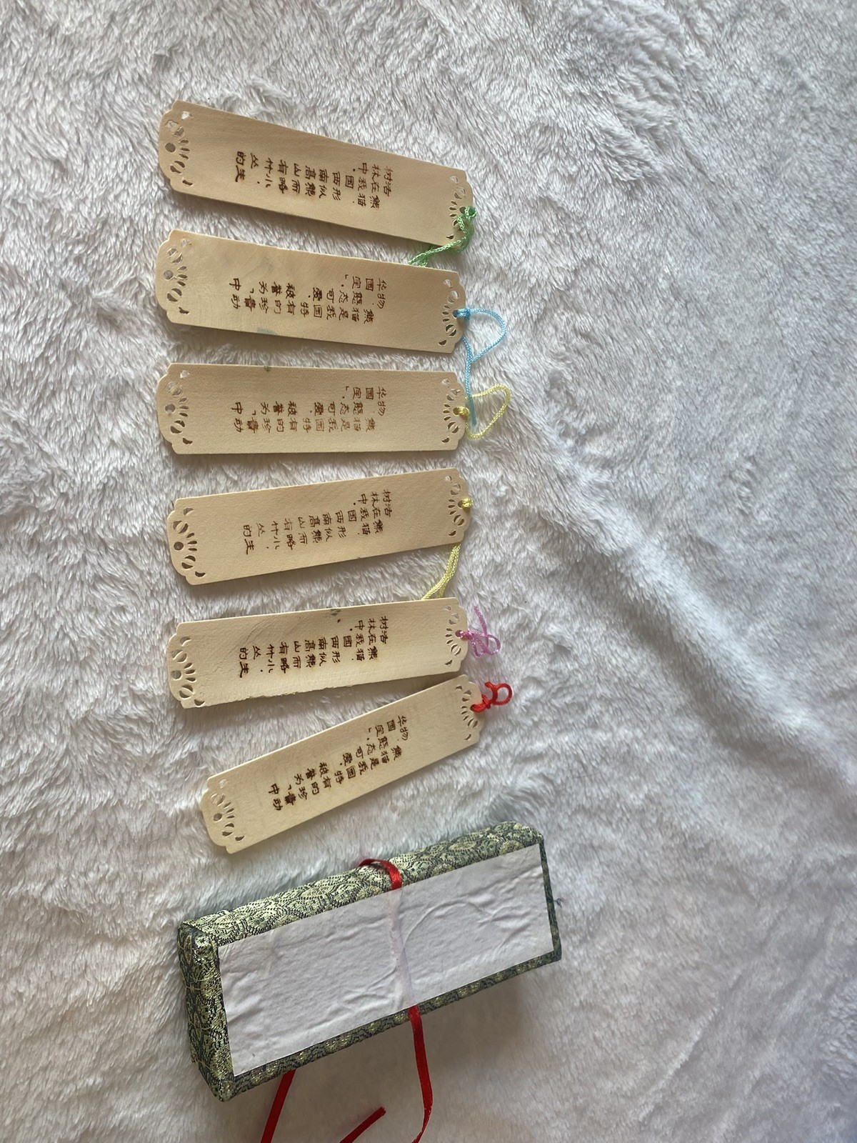 Vintage Chinese Bookmarks Wood Pandas Fabric Box Sets 6 Bamboo