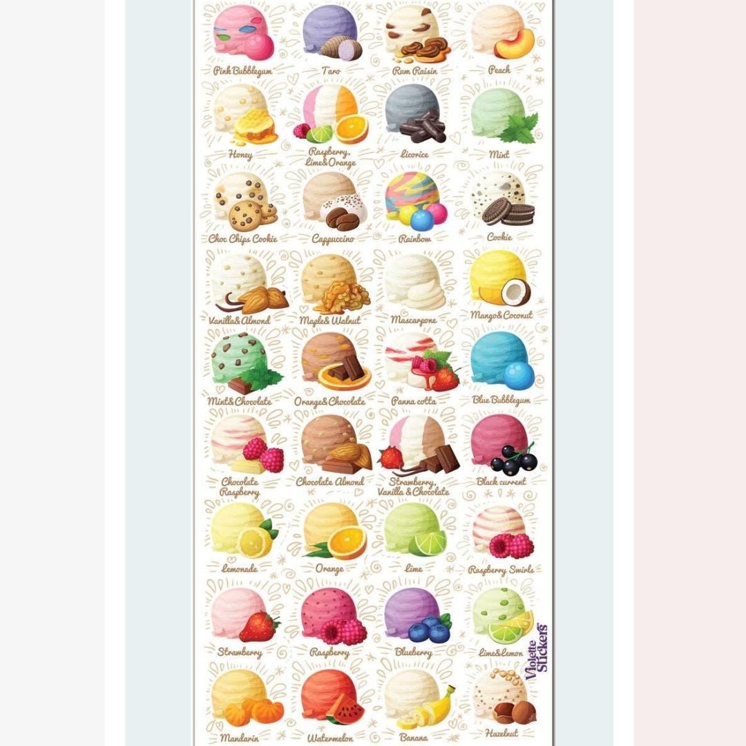 Violette Stickers – Ice Cream – 1 Colorful Flavors Sticker Sheet – Stationery