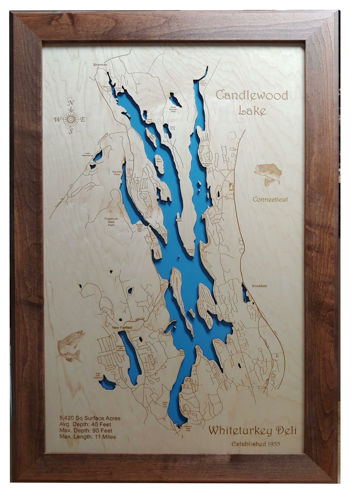 Candlewood Lake, CT – Laser Cut Wood Map | Wall Art | Made to Order