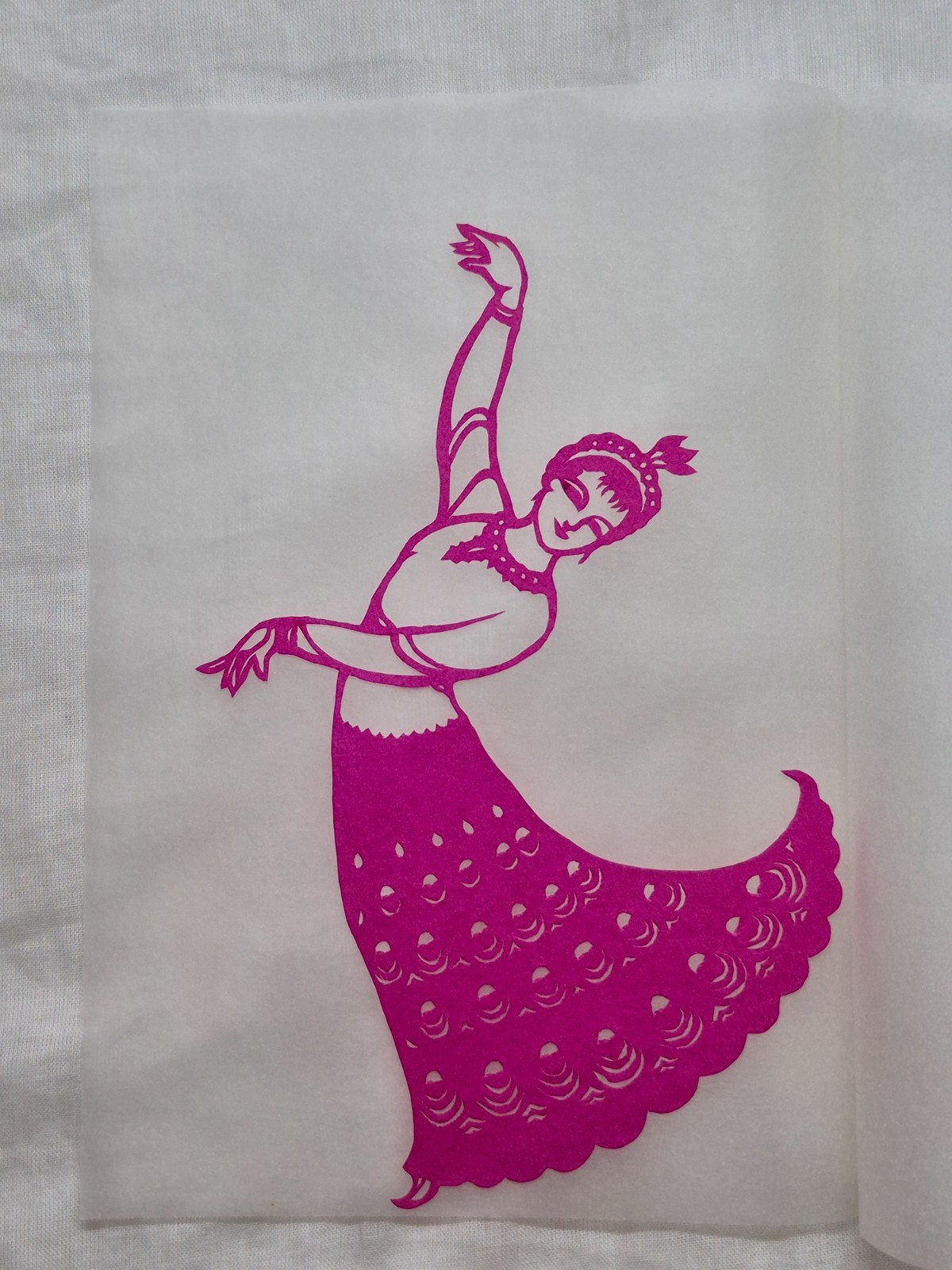 Unused Set of 6 Chinese Folk Art Paper cuts Peacock Dancing Girl Designed