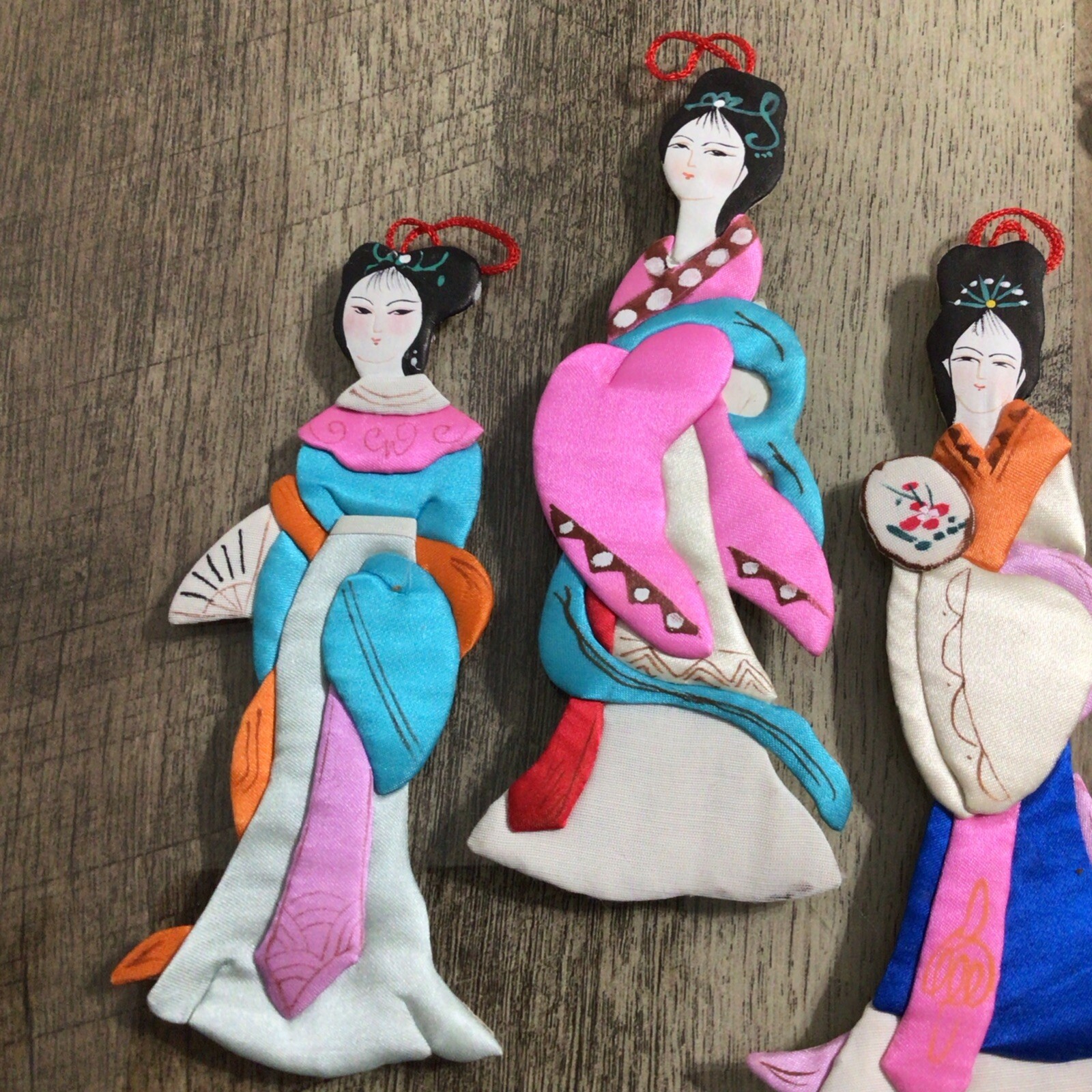 Lillian Vernon Silk Chinese Ladies Ornaments Asian Oriental Set of 4 Vintage