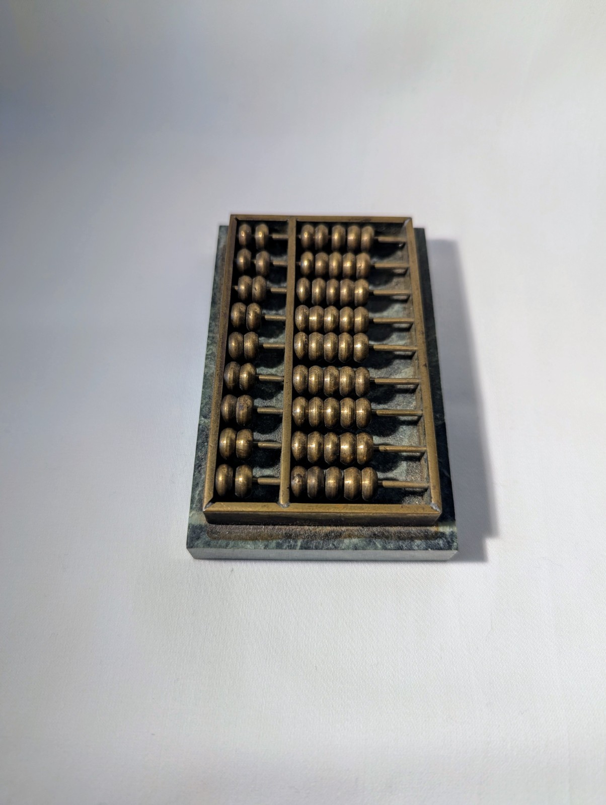 Vintage Chinese Abacus Bronze Finish 9-Rod Counting Frame Math Tool Display