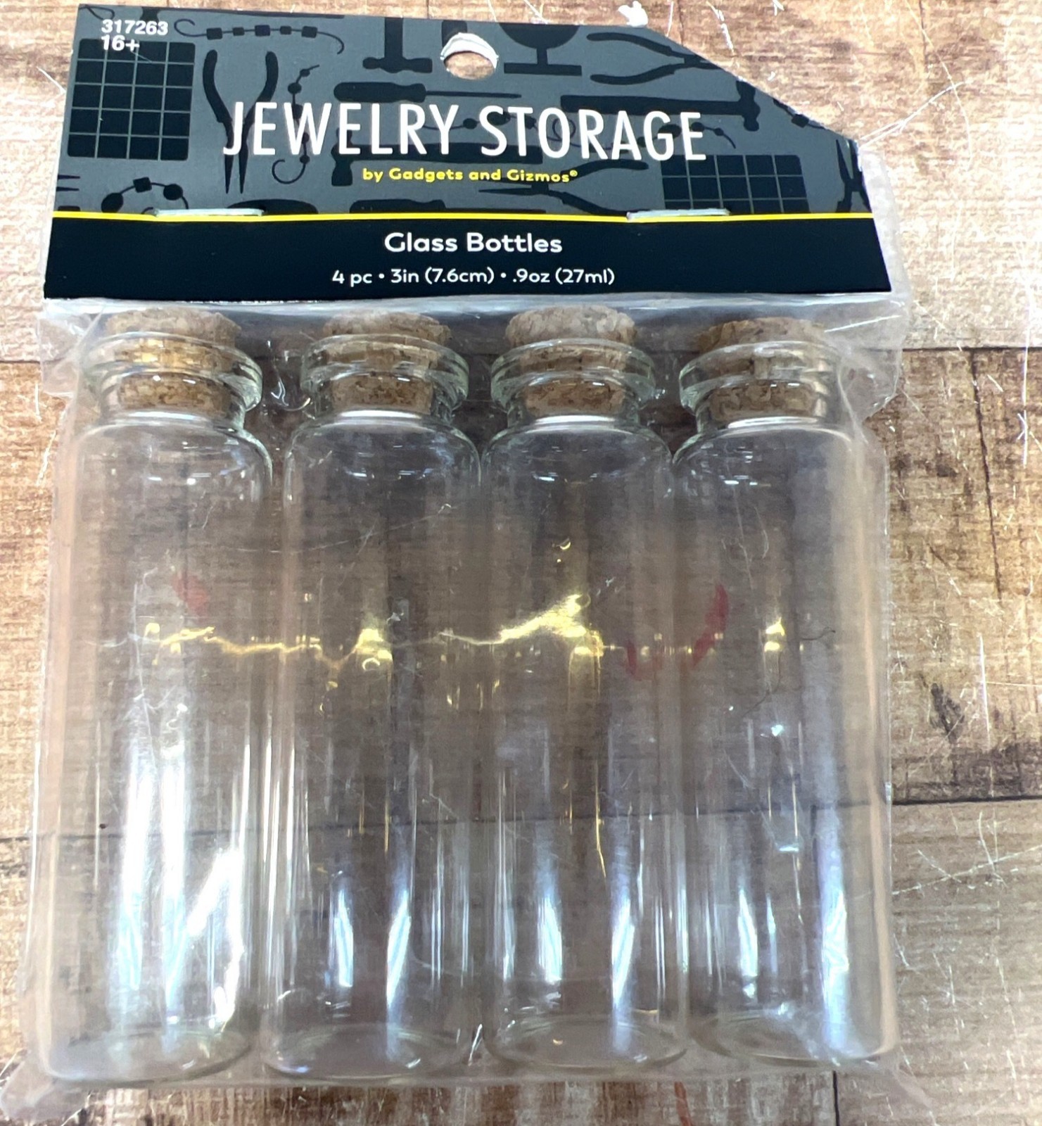 Jewelry Storage Glass Bottles With Cork Lids 4 Pc 3in (7.6cm) .9oz (27ml)